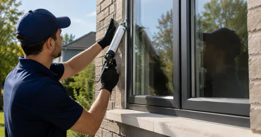 Aluminum window frame with double glazed insulated glass unit installed in a residential wall in Buchanan, Hamilton
