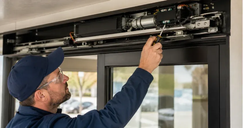 technician completing automatic door repair on residential property in Stinson, Hamilton