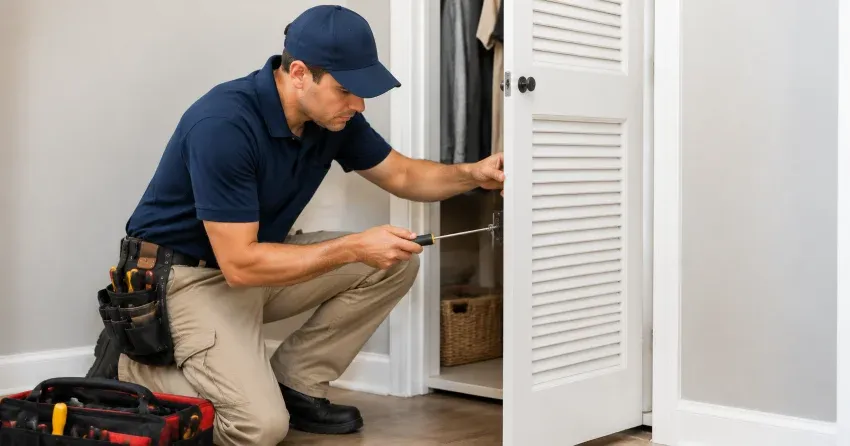 technician repairing doorbell button and wiring in Stinson, Hamilton