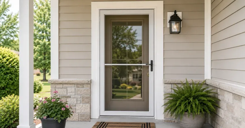 technician hanging storm door square and plumb in Macassa, Hamilton