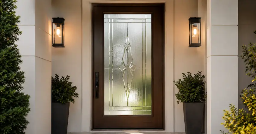 decorative frosted glass panel installed in a front door in Pleasant Valley, Hamilton