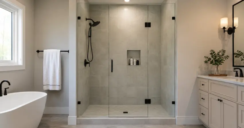 new frameless glass shower door installed in Kirkendall, Hamilton