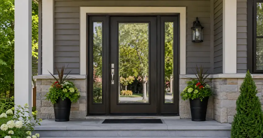 glass entry door with sidelights on a home in Binbrook, Hamilton