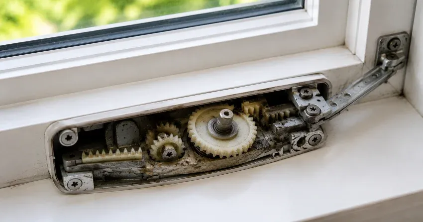 technician replacing casement window crank operator in Hamilton home