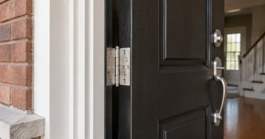 technician repairing a front door lock and frame in Stipley, Hamilton